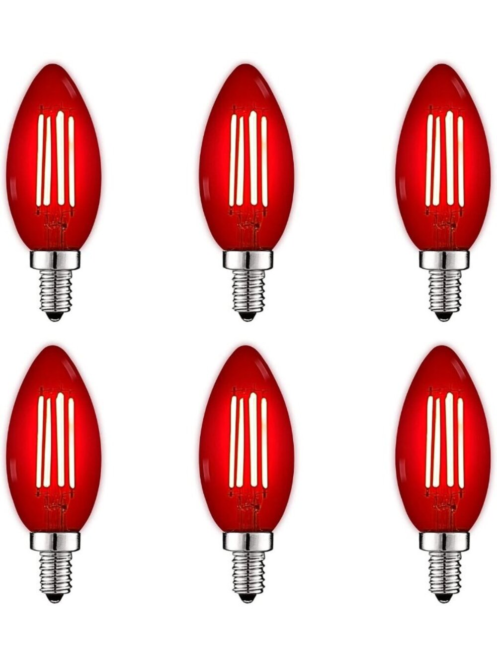 6 Pack of 4.5W E12 LED Filament Red Light Bulbs - Energy Efficient & Vintage